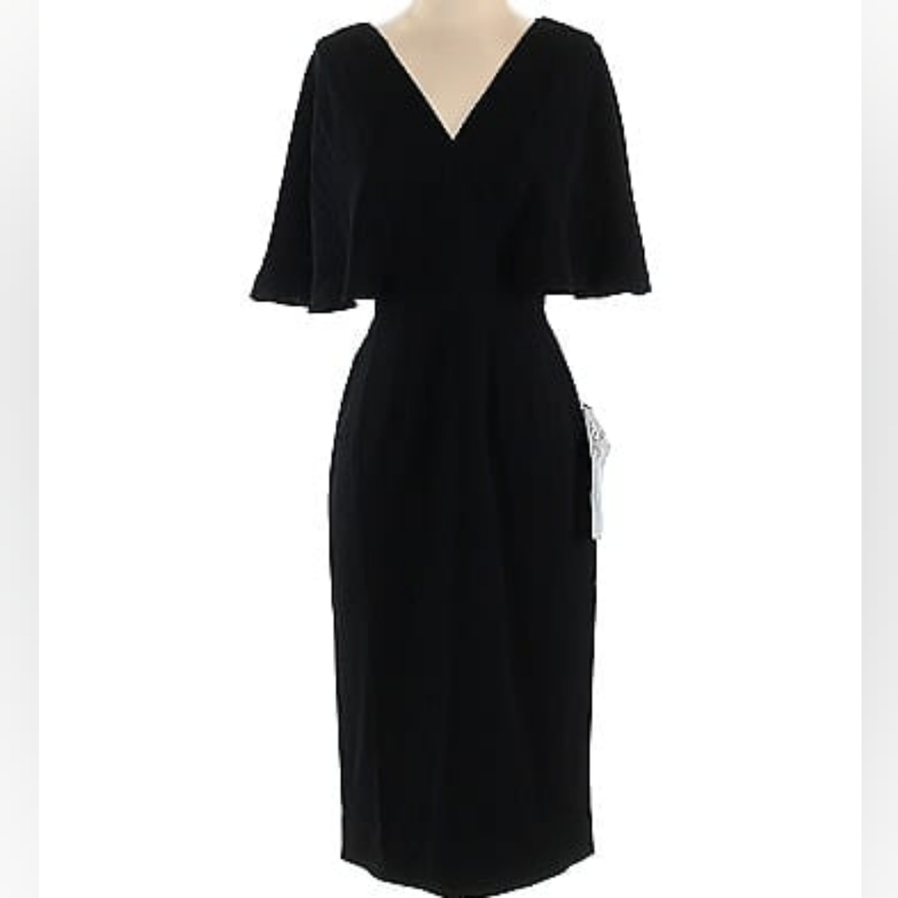 DRESS THE POPULATION NWT Short Flutter Sleeve Fitted Midi Sheath Dress